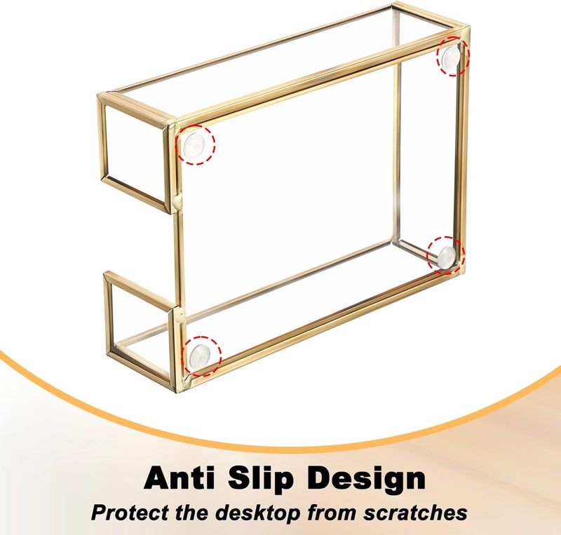BTSKY Golden Glass Sticky Note Holder for 4x6 Inch Sticky Notes, Elegant Post It Note Dispenser with Non-Slip Pads Clear Notepad Holder for Desk Organization Planning, Home Office Decor - Image 4